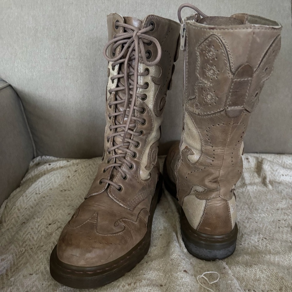 Dr. Martens Taupe Lace-Up Combat Boots - Picture 4 of 16